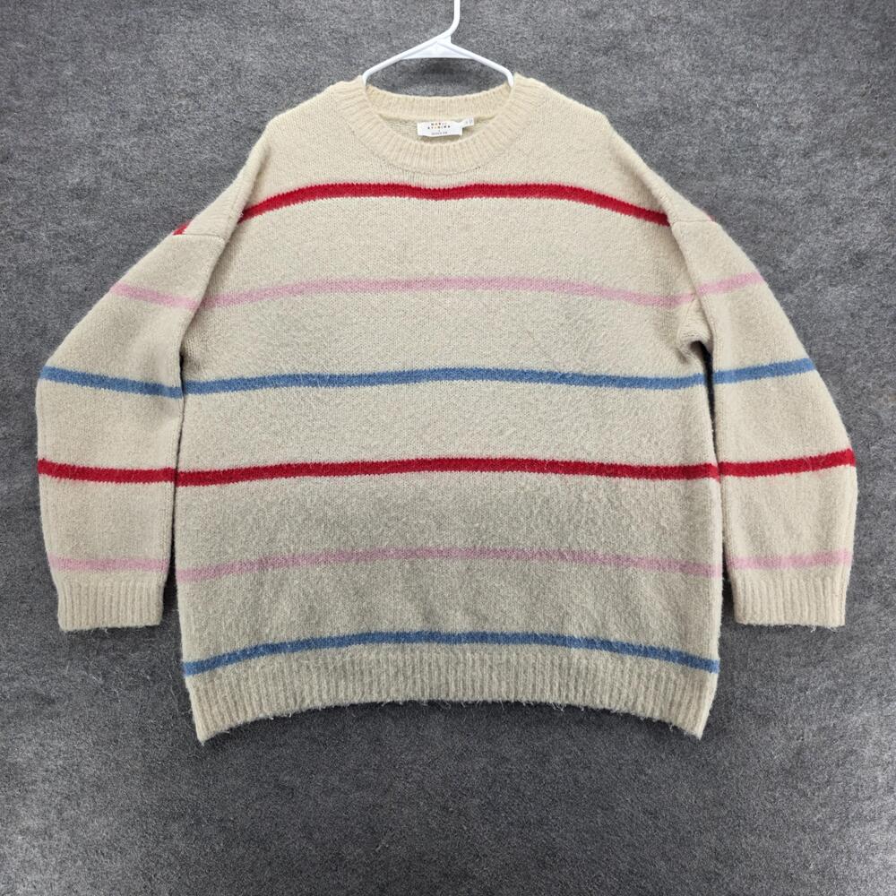Katie Sturino Sweater Pullover Womens 1X White Oversized Heavyweight Striped